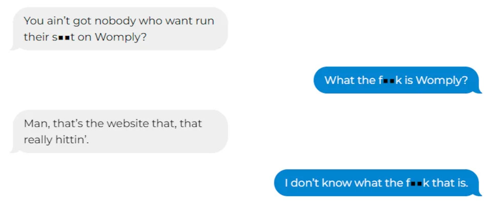 Discussing Womply in text messages. The Conversation, CC-BY-ND.